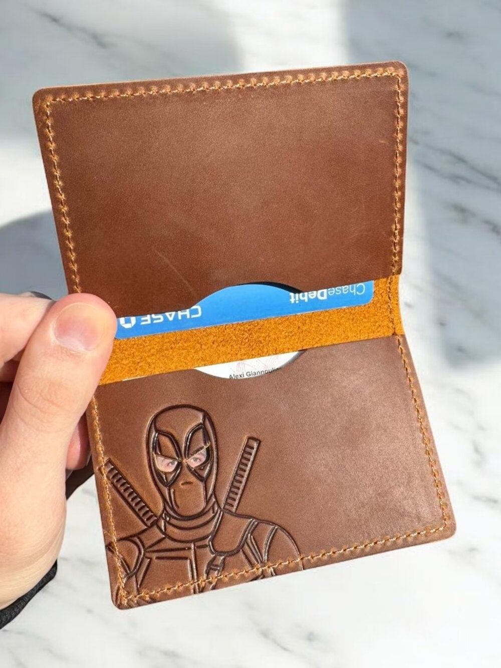 NWB. Real Leather Hero Face Bifold Wallet - Cosplay Comic ID Holder